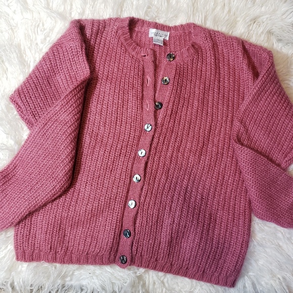 Cambridge Dry Goods Sweaters - MOHAIR CARDIGAN DUSTY ROSE PINK COZY LARGE